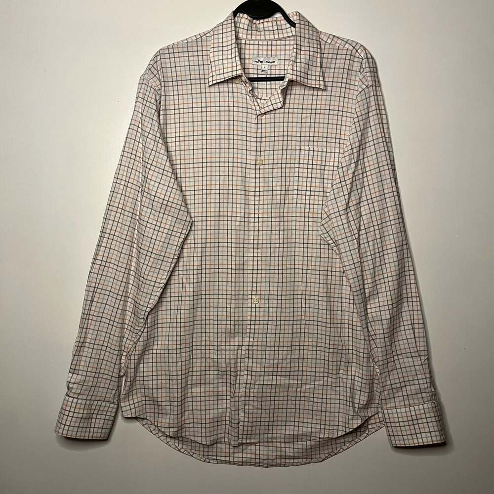 Peter Millar Men's Long Sleeve Button-Up Dress Shirt Plaid Check Size Large